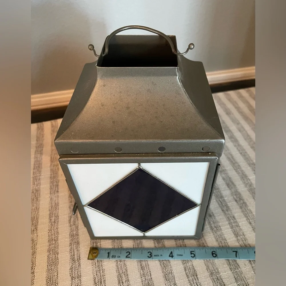 Elegant White & Blue Stain Glass Lantern
